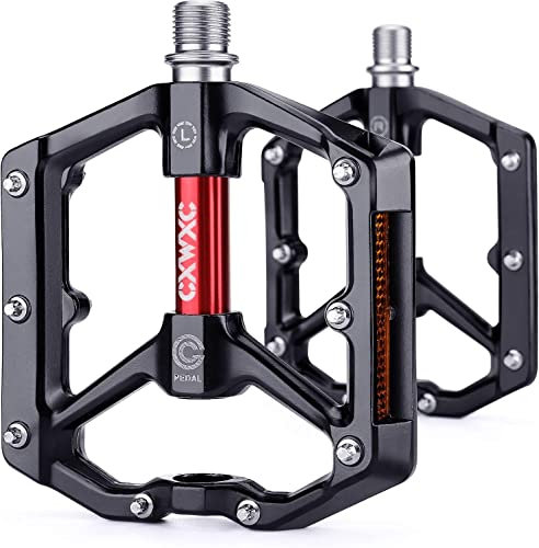 CXWXC Fahrradpedale Mit Reflektoren - MTB Aluminiumlegierung Pedale Set, 9/16 Cube Pedale für Mountainbike, Rennrad (Schwarz-Rot)
