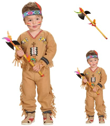 CARTOON VESTITO CARNEVALE + ACCESSORI INDIANO COSTUME ASCIA TRAVESTIMENTO (2/3 ANNI)