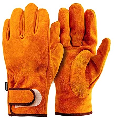 JINTN Leather Heat Fire Resistant Glove Welding Gloves Safety Gauntlet Gloves Woodburner Fireplace Oven Gloves BBQ Baking Gloves For BQQ Welding Oven Grill Gardening