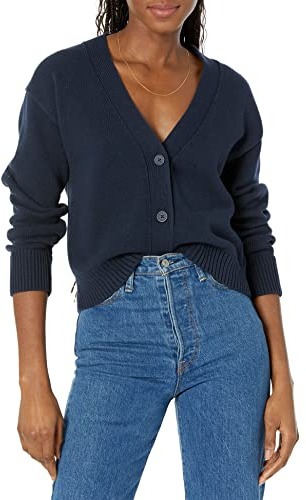 Amazon Essentials Jersey Tipo Cárdigan Holgado de Gramaje Medio Mujer, Azul Marino, XXL