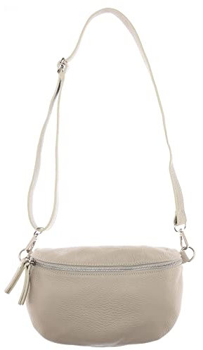 Zwillingsherz Bauchtasche mit Reißverschluss aus 100% Echtleder - Hochwertige Schultertasche zum Umhängen für Damen Frauen Mädchen – Crossbag groß und elegant - Umhängetasche Handtasche Bag, Taupe