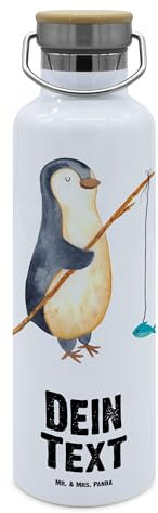 Mr. & Mrs. Panda Personalisierte Trinkflasche Pinguin Angler - Geschenke, Selbst Gestalten, Geschenk, Motiviert, Mit Gravur, Flasche, Geschenkidee, Wasserflasche Namen, Urlaub, Fischer, Angel