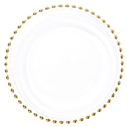 SUNESA Dinner Plate Nordic Gold Bead Glass Charger Dinner Plated Dish Salad Fruit Wedding Plate Dinner Plate (Color : Grey)