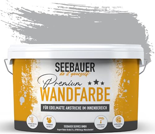 SEEBAUER diy Wandfarbe Grau 2,5L für Innen (No. 220 Grey Stone) Edelmatte graue Innenfarbe - Grautöne sehr hohe Deckkraft - Matt, Abwaschbar und Tropffrei