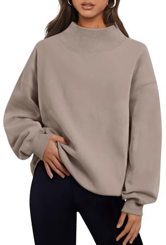 Trendy Queen Womens Oversized Sweatshirts Turtleneck Pullover Long Sleeve Hoodies Tops Fall Fashion Outfits 2026 Clothes CoffeeGrey L