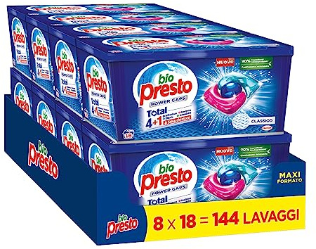 Bio Presto Power Caps Classico, Detersivo Lavatrice Predosato In Capsule, Confezione Da 144 Lavaggi