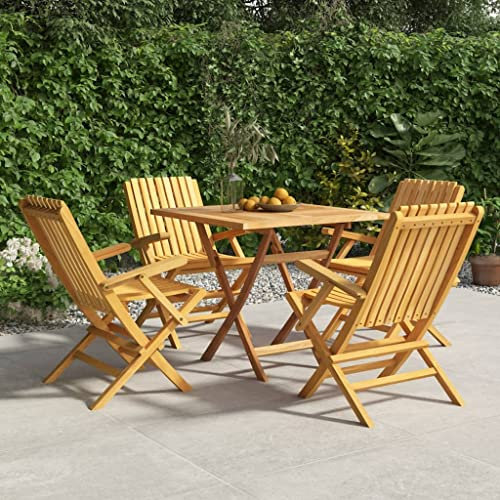 Festnight Gartenmöbel Set Holz Klappbar Garten Essgruppe 4 Personen Gartentisch Set mit 4 Stühlen Klappstuhl Sitzgarnitur Gartengarnitur Massivholz Teak-Mit Armlehnen-5-tlg-3