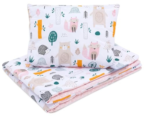 Bellochi Kinderbettwäsche 100x135 aus 100% Baumwolle, Kinderbettdecke 100x135 Set mit Kissen, Kinderdecke 100x135 weich und atmungsaktiv - Wald