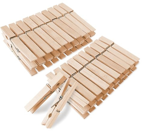 KTOJOY Wooden Clothes Pins,50 Pack, 2.9 Inch, Large Natural Birchwood Rust, Moisture Resistant Clothes Pegs, Heavy Duty Clothespins,Clothes Pins for Craft, Clips for Pictures