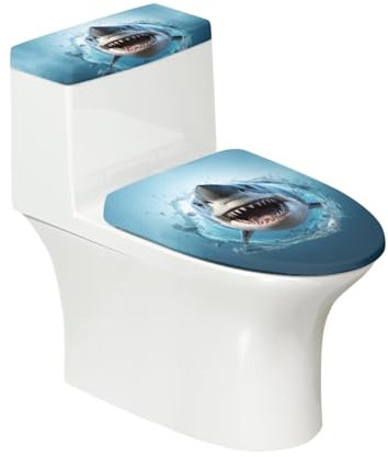 ZUXONGSY 3D Shark Toilettendeckel Abdeckung WC Tank Abdeckung für Badezimmer Stretch Spandex Weicher Toilettensitzbezug für Badezimmer Dekor Maschinenwäsche 2er Set Universal für die meisten