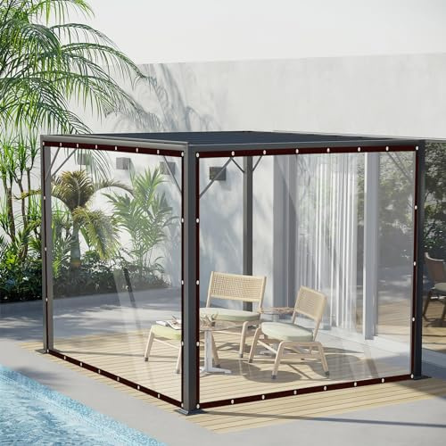 9.8x9.8 FT Clear Waterproof Tarps Heavy Duty Outdoor Garden Rainproof Covering,Clear Vinyl Tarp with Grommets,Transparent Tarpaulin for Covering Henhouse Porch Canopy Plant Camping