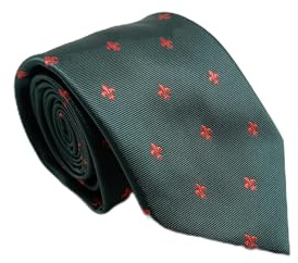 Genérico Corbata seda verde con flor de lis roja