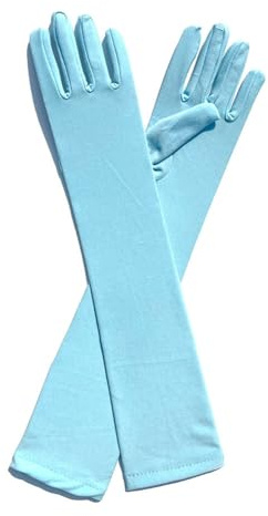 SHTGOI Guanti in raso, da sera, elasticizzati, per gomiti, per feste, lunghi e gomiti, guanti lunghi da donna, guanti lunghi, per feste, costume da festa, blu cielo