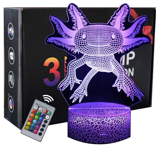 INTUPGD 3D Axolotl Lampe Nuit Lumière 7 Couleurs Changement USB Power Comme Décoration De La Maison Lumières pour Garçons Filles Enfants Bébé (Axolotl 2)