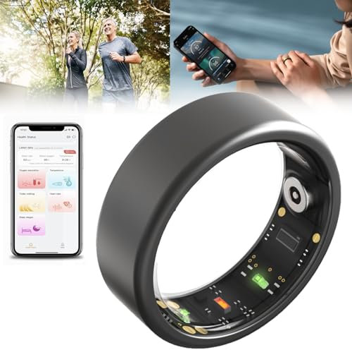 Monitor de frecuencia cardíaca, Anillo Inteligente para Mujeres y Hombres, Bluetooth 5.1, HRV, oxígeno en Sangre, Temperatura, sueño, Deportes, Compatible con iOS y Android, Anillo de Seguimiento de