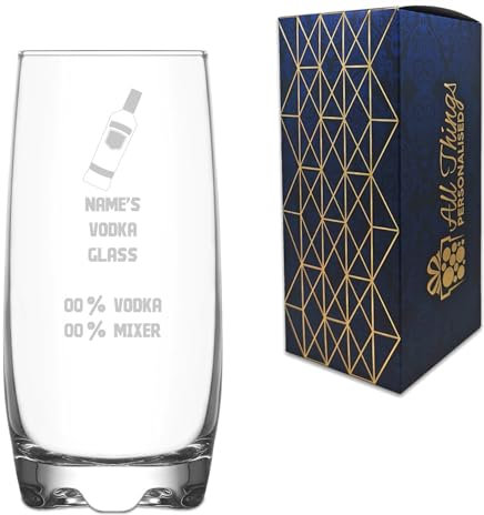 All Things Personalised Personalised Engraved Funny Novelty Vodka Adora Hiball Tumbler Glass with 'Name's Vodka Glass and Mixer' Design, Customise with Any Name Mixer and Vodka Percentage, Gift Box Included, Laser Engraved