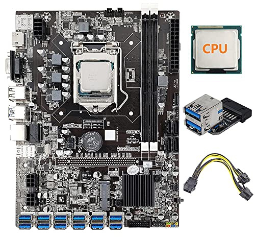 AMIUHOUN B75 12 GPU BTC Mining Motherboard+CPU+Power Cable+USB3.0 Adapter 12X USB3.0 to PCIE Slot LGA1155 DDR3 SATA3.0 ETH