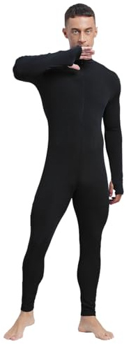 TiaoBug Men's One Piece Full Body Unitard Jumpsuit Long Bottom Front Zipper Leotard Bodysuit Black XX-Large