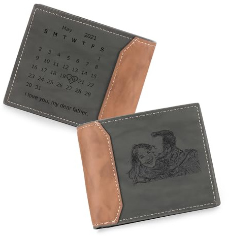 Glimmerday Personalisierte Geschenke für Männer, Brieftaschen für Männer, Personalisierte Gravierter Kalender Brieftasche, Valentinstagsgeschenk für Freund, Ehemann