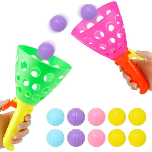 LPZMPZ Fangballspiel Kinder Outdoor, Fangbecher Ballspiel, Fang den Ball Wurfspiel mit 2 Fangbechern und 10 Bällen, Outdoor Spielzeug für Kinder, für Garten, Park oder Strand