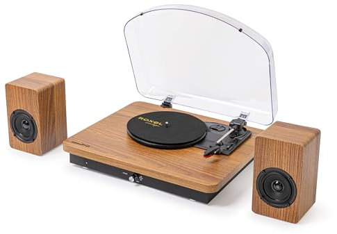 Roxel VRP-90 Tourne-disque avec haut-parleurs stéréo, tourne-disque vinyle avec haut-parleur, 3 vitesses et 3 tailles pour divertissement et décoration d'intérieur, streaming BT