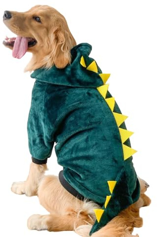 Hundkostym, hundtröja, badrock, hund, rolig tiger med huva, halloween, rollspel, kostym för små och medelstora stygn, kostym, hund, varm, vinterdräkt (dinosaurie, 4XL)
