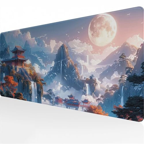 TengYuer Gaming Mauspad 800x400x2 mm Verlängertes großes Mauspad XXL Schreibtischauflage mit Rutschfester Basis genähte Rand für Büro Zuhause (Landschaftsberg)