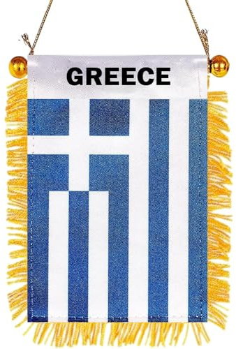 GSYLPFT Griechenland-Flagge, kleine griechische Flaggen, Banner für Auto, Rückspiegel, Fenster, hängende Dekoration mit Saugnapf und Fransen, 10 x 15 cm
