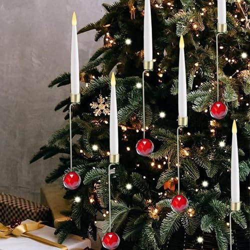 Battery Operated Christmas Tree Candles, Flameless LED Candles for Home & Party Decor - Crystal Ball Hooks (12 Pcs, Red)
