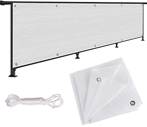 Balkon-Sichtschutz, 80 cm hoch, für den Außenbereich, Garten, UV-Schutz, HDPE mit Knopfloch, Weiß, 60 x 450 cm
