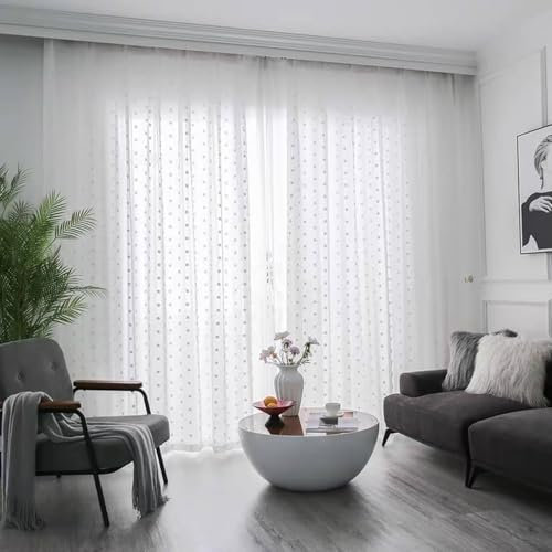 Wycian Vorhang Boho Vorhänge Beige Voile 2er Pack mit Polka Dot H244 x B102 cm (2er Pack) Garne Vorhang Deko