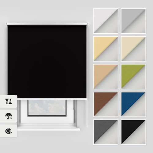 Estika Thermo rollos mit Bohren 160x220 cm Farbe: Schwarz, Verdunklungsrollo Deckenmontage und Wandmontage, Thermorollo hitzeschutz, Jalousien Fenster