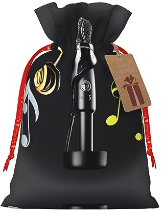 HJLUUFT Sackleinenbeutel mit Mikrofon und Musiknoten-Druck, Weihnachtsgeschenktasche mit Kordelzug und Geschenkanhänger, Hochzeit, Weihnachten, Partyzubehör