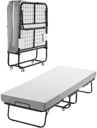 VEVOR Hopfällbar säng, 810 x 1900 mm med madrass 125 mm, hopfällbar enkelsäng med robust metallram och madrass i minnesskum, enkel bärbar hopfällbar säng för vuxna, gäst