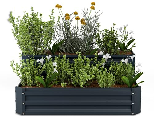 blumfeldt - Fioriera Rialzata a 2 Livelli, 405L, in Acciaio Galvanizzato Resistente alla Corrosione, 120x90 cm, Facile da Montare, Aiuola Rialzata per Ortaggi & Erbe Aromatiche