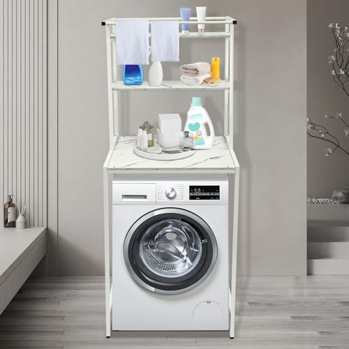 CHENLIU Dryer Stand Washer and Dryer Storage Shelf Bathroom Space Saving Organizer Rack Space Saver Standing Rack Washer Stand Dryer Stand Laundry Shelf (White+Marble)