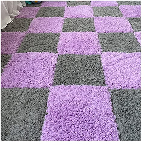 CHEMYO Ineinander greifende Teppichfliesen aus Plüschschaum, 50 Stück, weiche Kletterteppiche für die Dekoration des Spielzimmers zu Hause, Flauschige Spielmatte, Bodenfliesen, 30,5 x 30,5 cm, Lila