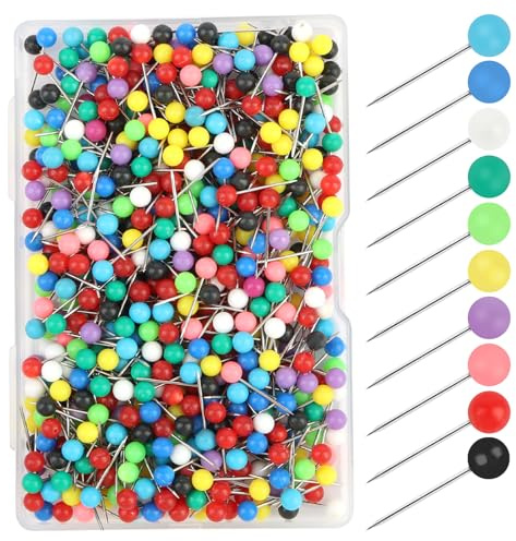 600 Stück Stecknadeln mit Kopf, Rundkopf Pinnadeln Buntkopf, Pinnwandnadeln mit Stahlspitze, Stecknadeln für Weltkarte, Pinnnadeln für Pinnwand, Karte, Foto Wand, Handwerk, Markierung