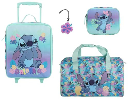 Bioworld Disney's Stitch Kids' 14 4-Piece Travel Value Set Carry on Luggage