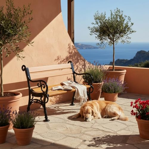 PROREGAL Gartenbank Curacao | 2-Sitzer | Holzoptik | HxBxT 85x115x60cm | Witterungs- & UV-beständiger Kunststoff | Parkbank Sitzbank Außenbereich Garten Balkon Terrasse