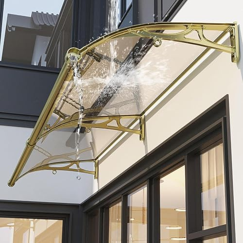 Front Door Canopy With Aluminum Bracket And Large Sink,Polycarbonate Hollow Sheet,Window Awning Polycarbonate UV, Rain, and Snow Protection for Porch,Patio,Roof, W60xL120cm