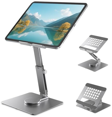 iPad Tablet Ständer,ipad Pro Air Stand Höhenverstellbar mit 360° Drehbarem | Aluminium Faltbarer Universeller Schreibtischhalter Tablet Stand für iPad Pro 13/11,Tablets 4.7–16.5 und Alle Geräte