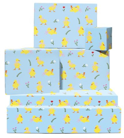 Geschenkpapier Kinder – Entenküken, Schleifen, Baby – 6 Blatt für Mädchen, Jungen, Kinder – Baby Shower – Mit Stickern von Central 23