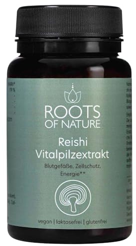 ROOTS OF NATURE Reishi Extrakt Kapseln – 60 Stück – vegan & hochdosiert – mit Vitamin C (Calcium-L-Ascorbat/Threonat) – ohne Zusätze, glutenfrei, laktosefrei
