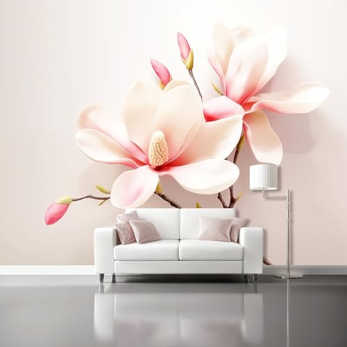 Japanese Flowers Photo Wallpaper Nursery 250 X 175 Cm Non-Woven Premium Pink Magnolia Buds Print Fleece Wall Mural Decoration Poster Picture Design Modern for Living Room Bedroom
