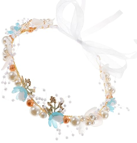 Gatuida Blumen Perlen Haarreif für Mädchen Blumenkrone mit Goldfarbenen Blättern Kopfschmuck für Hochzeiten Geburtstage und Festtage