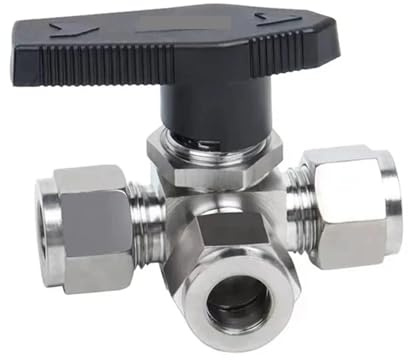 304 Stainless Steel Compression 3-Way Ball Valve L Port 12mm Tube OD