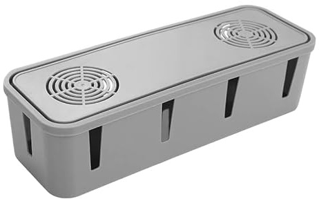 Zerodeko Grey Cable Organizer Box 26.50X9.50X7.00cm/10.41X3.73X2.75in | Plastic Cable Organizer Box, Reserved Line Hole, Desk Office Study Living Room Use