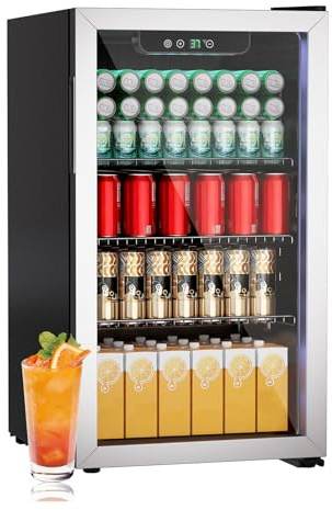 DollarDash Mini refrigerador de 80L, refrigerador independiente para bebidas con capacidad para 115 latas puerta de transparante para, refrigerador pequeño con estantes ajustables (plateado)