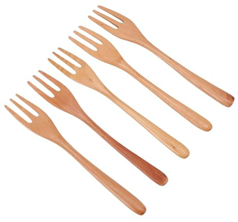Fdit Tenedores de Madera, Paquete de 5 Tenedores de Ensalada de Madera de 19 Cm con Diseño de 3 Puntas, Utensilios de de Estilo Japonés para Ensaladas de Frutas,